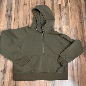 Olive Green Women’s Half-Zip Scuba Hoodie